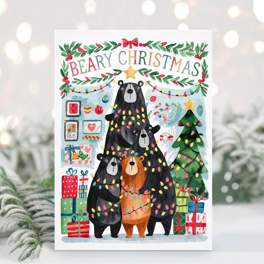 Kerstkaart met knuffelige beren