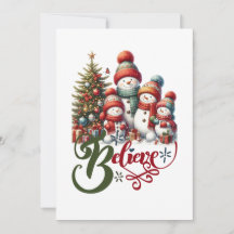 Kerstkaart met knuffelige sneeuwmanfamilie