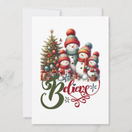 Kerstkaart met knuffelige sneeuwmanfamilie