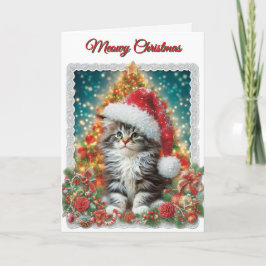 Kerstkaart met knuffelkitten feestdagen kaart