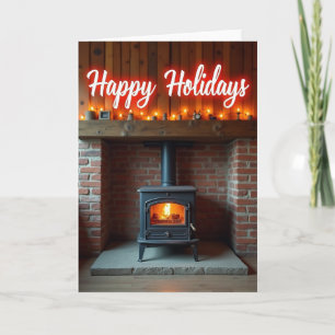 Kerstkaart met knusse haard kaart