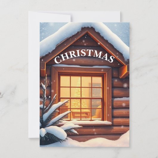 Kerstkaart met knusse kerststal en sneeuwval (Voorkant)