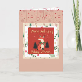 Kerstkaart met knusse vos feestdagen kaart