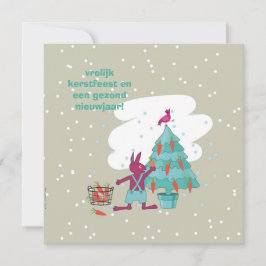 kerstkaart met konijn en wortelversiering kaart