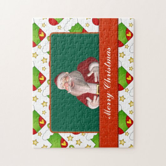 Kerstkaart met kousen en sterren legpuzzel (Verticaal)