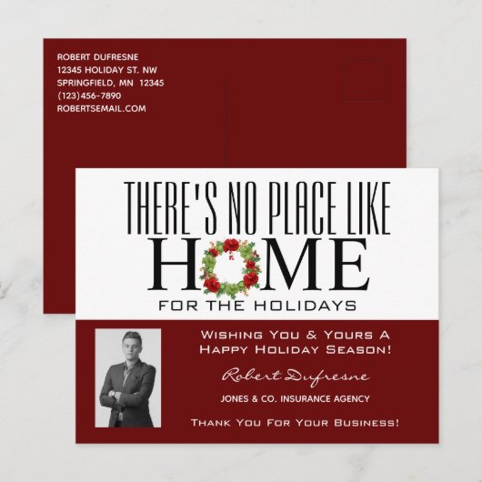 Kerstkaart met krans Rode kerstkaart Briefkaart (Voorkant / Achterkant)