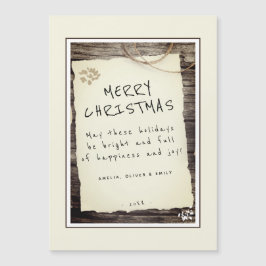 Kerstkaart met landelijke houten look en oud-papie