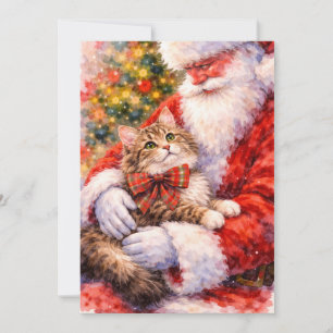 Kerstkaart met lapjeskat en Kerstman
