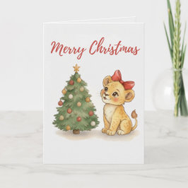 Kerstkaart met leeuwenwelp feestdagen kaart
