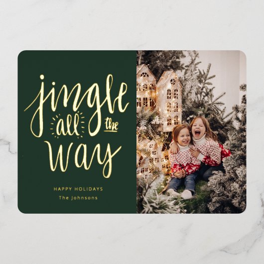 Kerstkaart met leuk 'Jingle All the Way'-thema Folie Feestdagenkaart (Voorkant)