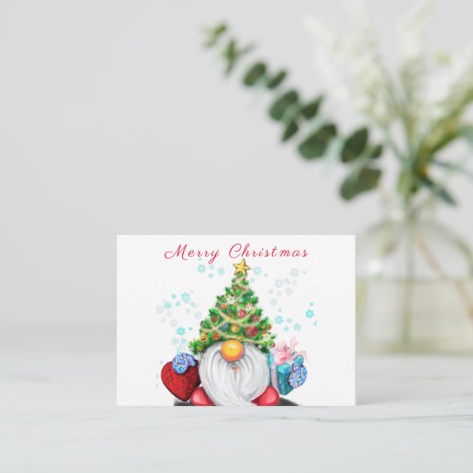 Kerstkaart met leuke kabouter notitiekaartje (Staand voorkant)