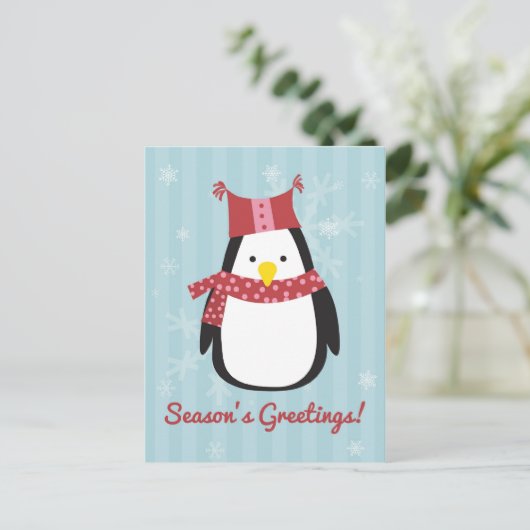 Kerstkaart met leuke pinguïn feestdagenkaart (Staand voorkant)