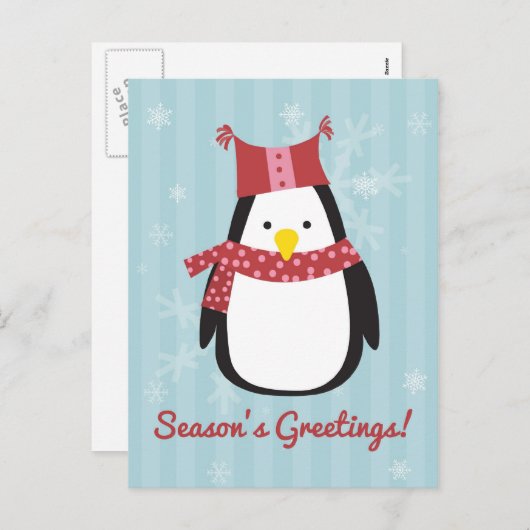 Kerstkaart met leuke pinguïn feestdagenkaart (Voorkant / Achterkant)