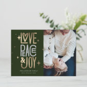 Kerstkaart met liefde, vrede en vreugde in goud en (Staand voorkant)