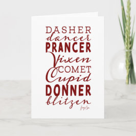 Kerstkaart met lijst van de namen van de rendieren kaart