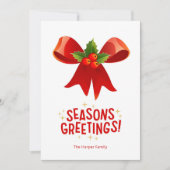 Kerstkaart met lint en maretak seizoensgroeten (Voorkant)