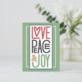 Kerstkaart met Love Peace & Joy Feestdagenkaart (Staand voorkant)