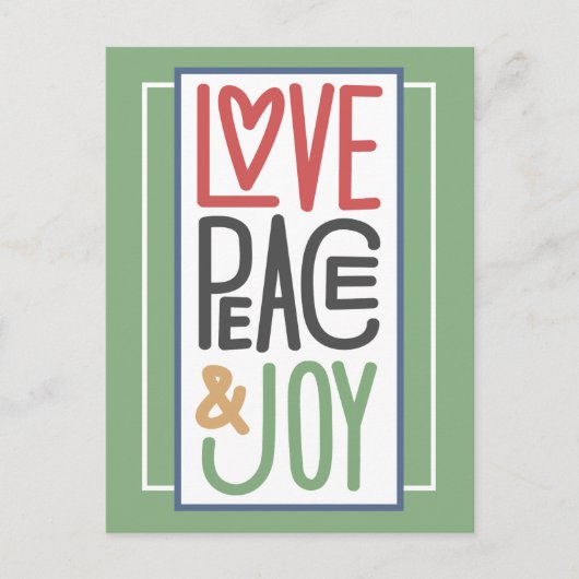 Kerstkaart met Love Peace & Joy Feestdagenkaart (Voorkant)