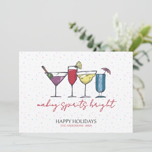 Kerstkaart met 'Making Spirits Bright Cocktail'-th (Staand voorkant)