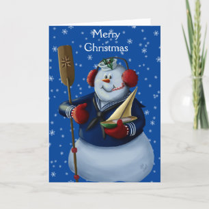 Kerstkaart met marine matroos sneeuwpop feestdagen kaart