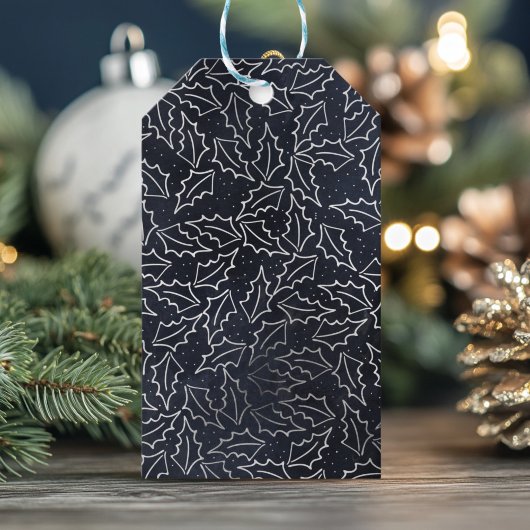 Kerstkaart met marineblauw en zilver design cadeaulabel