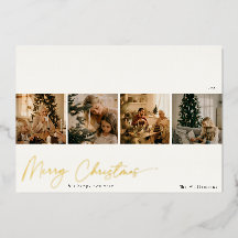 Kerstkaart met meerdere foto's en gouden folie in