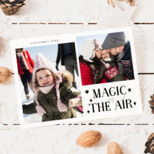 Kerstkaart met meerdere foto's en tekst 'Magie in