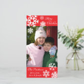 Kerstkaart met meerdere sneeuwvlokken (Rood) (Staand voorkant)