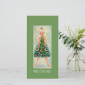 Kerstkaart met meisje bij vintage kerstboom (Staand voorkant)