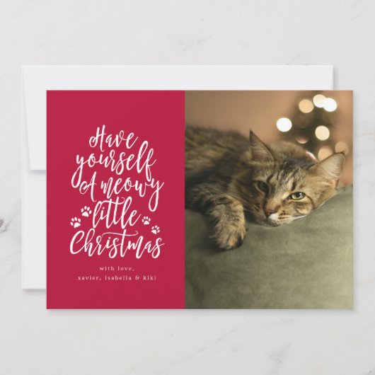 Kerstkaart met Meowy Little Christmas Rode Feestda (Voorkant)