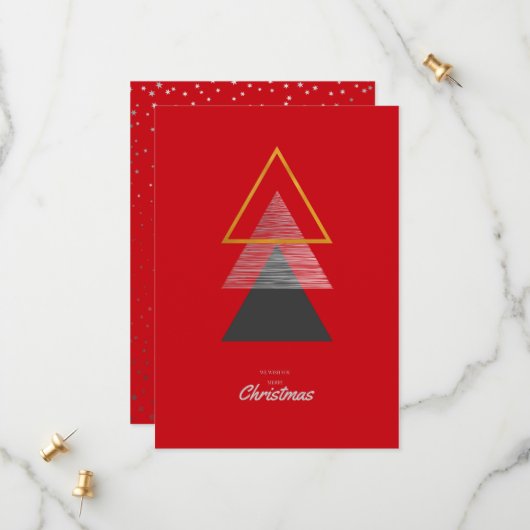 kerstkaart met moderne geometrische bomen. save the date (Voorkant / Achterkant in situ)