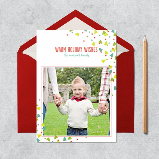 Kerstkaart met moderne platte boomconfetti