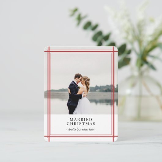 Kerstkaart met moderne rode lijnen (Staand voorkant)