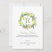 Kerstkaart met monogram en kerstgroet krans (Voorkant)