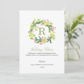 Kerstkaart met monogram en kerstgroet krans (Staand voorkant)