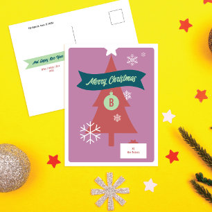 Kerstkaart met monogram en kersticonen feestdagenkaart