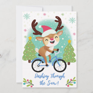 Kerstkaart met Mooie Rendieren op een Blauwe Fiets