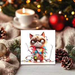 Kerstkaart met mopperpot in lichtjes