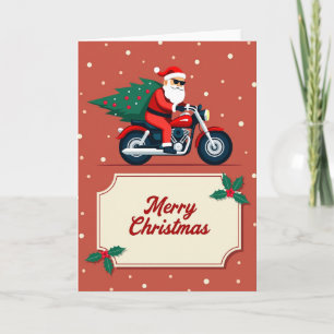 Kerstkaart met motorrijder Kerstman Kaart