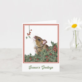 Kerstkaart met muis, hulst en maretak kaart