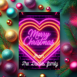 Kerstkaart met neon en personalisatie kaart