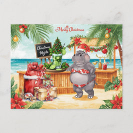 Kerstkaart met neushoorn op cocktailparty feestdagenkaart