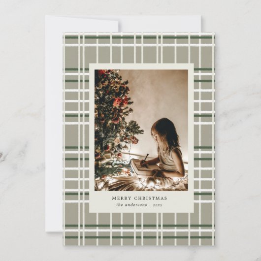 Kerstkaart met neutrale kleuren en geruite minimal (Voorkant)