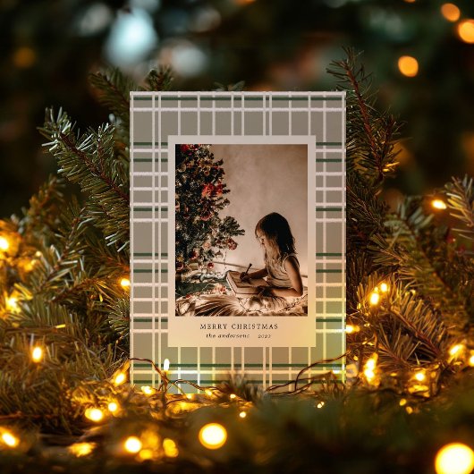 Kerstkaart met neutrale kleuren en geruite minimal