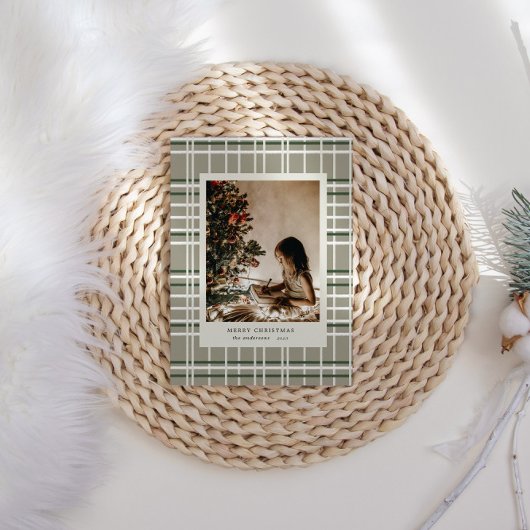 Kerstkaart met neutrale kleuren en geruite minimal