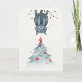 Kerstkaart met Ondersteboven Kitten Kaart
