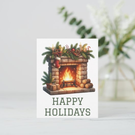 Kerstkaart met open haard (Staand voorkant)