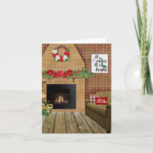 Kerstkaart met open haard Alles is rustig Alles is Feestdagen Kaart