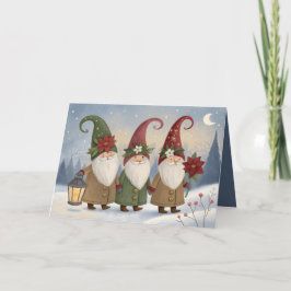 Kerstkaart met opgevouwen elfjes in vintage stijl feestdagen kaart