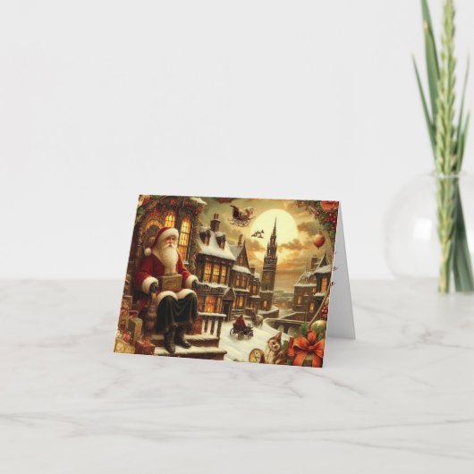 Kerstkaart met opgevouwen Victoriaanse Kerstman Kaart (Voorkant)